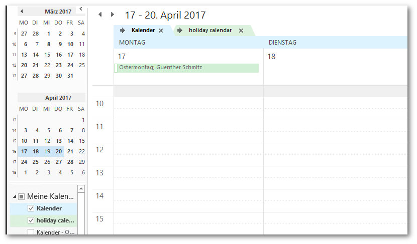 Feiertagskalender für Nürnberg in Outlook