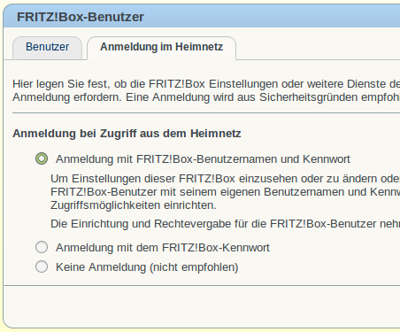 Screenshot der Fritz!Box-Benutzer-Einstellung Anmeldung mit Fritz!Box-Benutzernamen und Kennwort